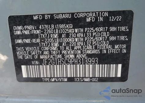 2023 Subaru Crosstrek Sport z USA, uszkodzony, nr VIN JF2GTHSC9PH313993